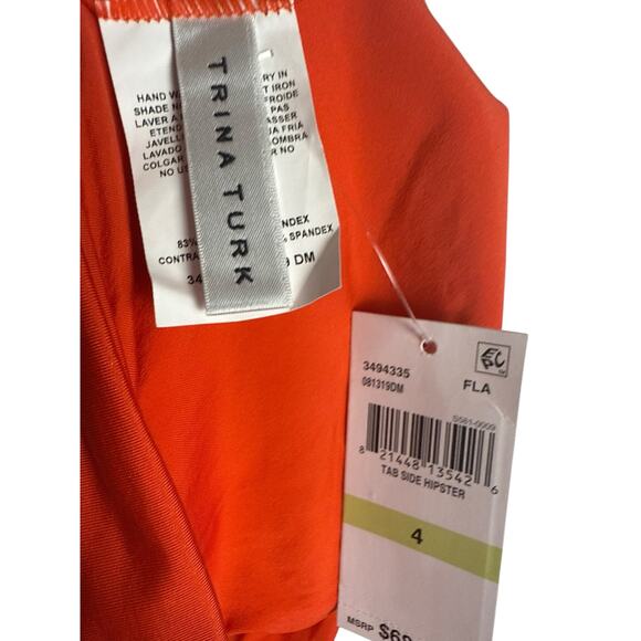 Trina Turk Tab Side Flame Red Orange Hipster Bikini Swimsuit Bottoms Size 4 - Picture 7 of 7